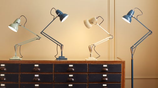 Anglepoise lamps on a counter